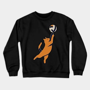 Airborne Attack: Playful Tabby Cat Spikes Volleyball Crewneck Sweatshirt